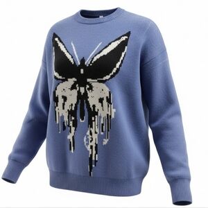 Light Purple Sweater with Black and White Butterfly Design - NWOT - Large